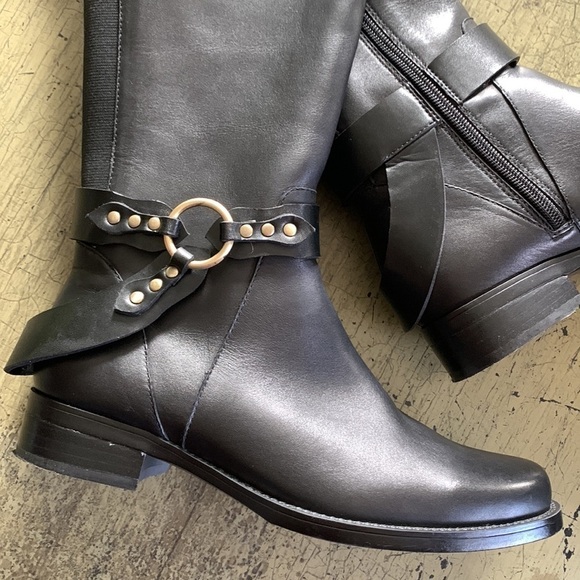 Ellen TRACY Bedford Black Leather Harness Riding Boots - Picture 13 of 16